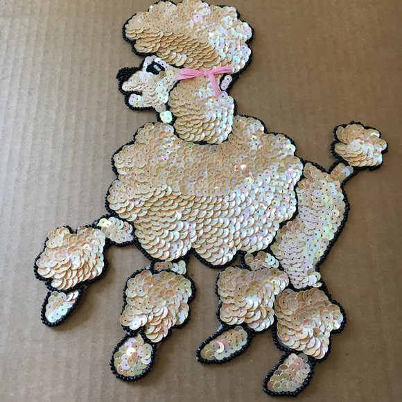 50’s POODLE Champagne  Sequin 9.5" Applique Vintage  NOS - Picture 1 of 9